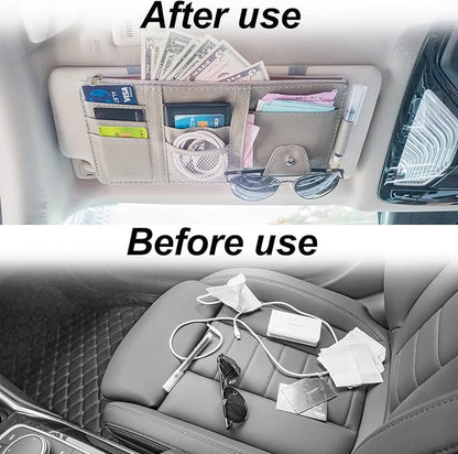 Keedolla 2Pcs Car Sun Visor Organizer with Zipper Pocket, Car Truck Visor Storage Pouch Holder Travel Auto Document Holder for Mobile Phone, Sunglasses, Card - Gray