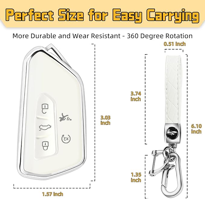 FT FUNTOR Key Fob Cover for Volkswagen,Soft TPU Full Protection Case Compatibale With VW Golf GTI Atlas Skoda Octavia ID3 ID4 MK8 (White, 5 Buttons)