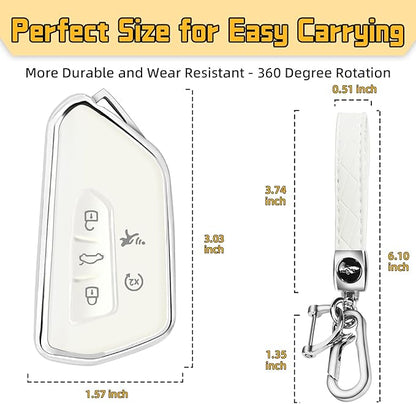 FT FUNTOR Key Fob Cover for Volkswagen,Soft TPU Full Protection Case Compatibale With VW Golf GTI Atlas Skoda Octavia ID3 ID4 MK8 (White, 5 Buttons)
