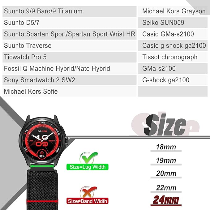 24mm Quick Release Elastic Watch Bands Compatible with Garmin Venu X1/Suunto 9/9 Baro/9 Titanium/D5/7/TicWatch Altas/Pro 5/Pro 5 Enduro/COROS Nomad/iTouch AIR 4 41mm 46mm/AIR 3 44mm/G-shock ga2100