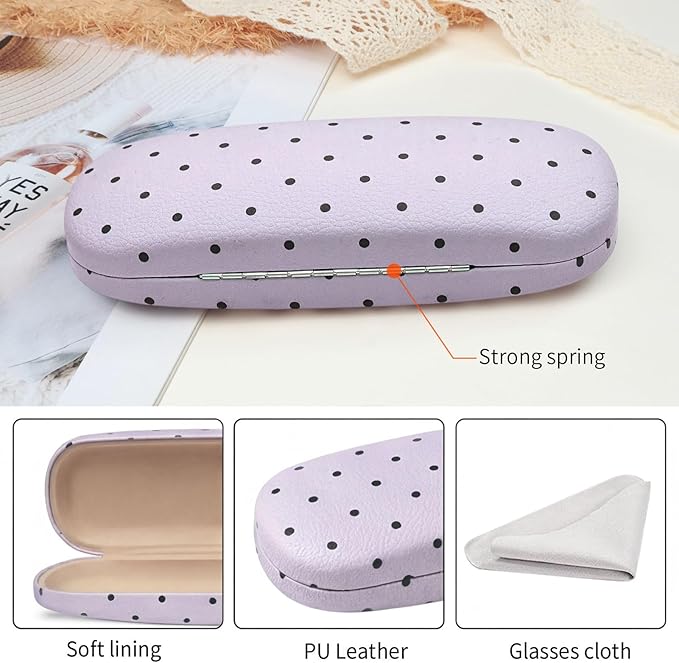 Glasses Case Hard, Cute Sunglasses Case for Women Leather Protective Case for Eyeglass with Cleaning Cloth
