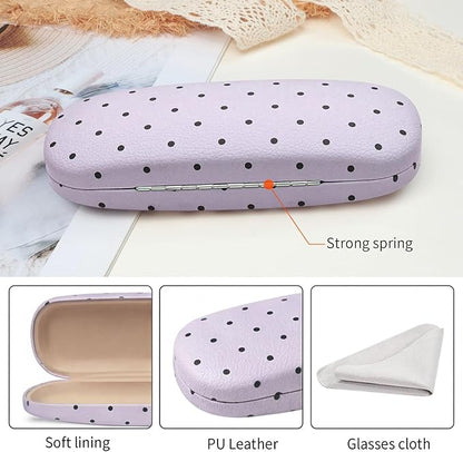 Glasses Case Hard, Cute Sunglasses Case for Women Leather Protective Case for Eyeglass with Cleaning Cloth