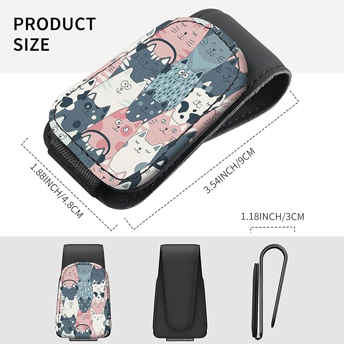 Sunglasses Holder for Car Visor, PU Leather Glasses Clip Organizer, Cute Magnetic Eyeglass Holder for Vehicle Sun Visor, Car Interior Accessory for Women & Men Cute Cat Faces