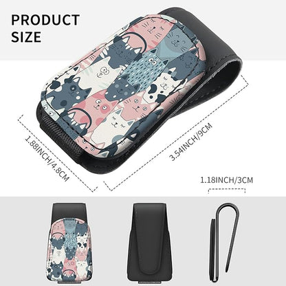 Sunglasses Holder for Car Visor, PU Leather Glasses Clip Organizer, Cute Magnetic Eyeglass Holder for Vehicle Sun Visor, Car Interior Accessory for Women & Men Cute Cat Faces