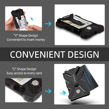 Oaridey AirTag Wallet (No AirTag) with Money Clip, Slim Wallet with AirTag Holder, Minimalist Wallet for Men, Carbon Fiber Wallet, RFID Blocking, Holds 15 Cards, Ultra-Thin Tactical Wallet- Black