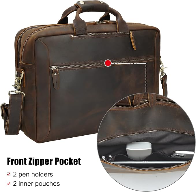 TIDING Leather Convertible Briefcase Backpack for Men, Large 15.6 Inch Laptop Messenger Bag Work Business Travel Crossbody Shoulder Bag