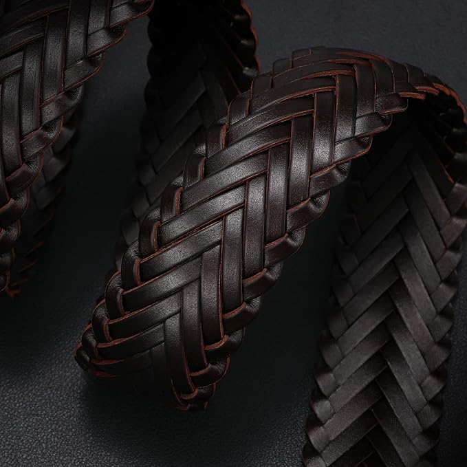 Braided Leather Belt for Men Adjustable Woven Golf Belt for Causal Shorts Pants Jeans 1.4'' Width