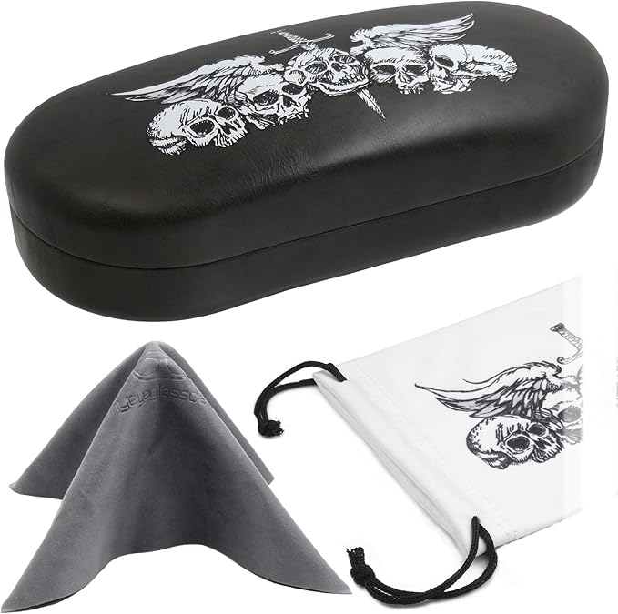 MyEyeglassCase - Large Sunglasses Case - Hard Glasses Case Holder w/Pouch & Cloth - Eyeglass Case Aviator Frames Men & Women