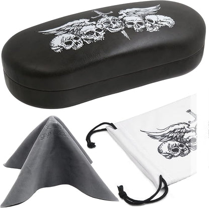MyEyeglassCase - Large Sunglasses Case - Hard Glasses Case Holder w/Pouch & Cloth - Eyeglass Case Aviator Frames Men & Women