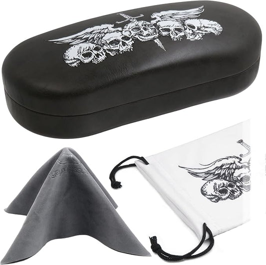 MyEyeglassCase - Large Sunglasses Case - Hard Glasses Case Holder w/Pouch & Cloth - Eyeglass Case Aviator Frames Men & Women