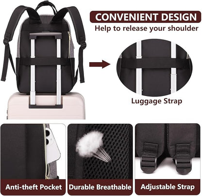 Laptop Backpack for Women Work Bag: College Backpacks 17.3 Inch with USB Charger School Book Bag Travel Computer Back Pack Casual Bookbags for Girls Teacher Black Grey