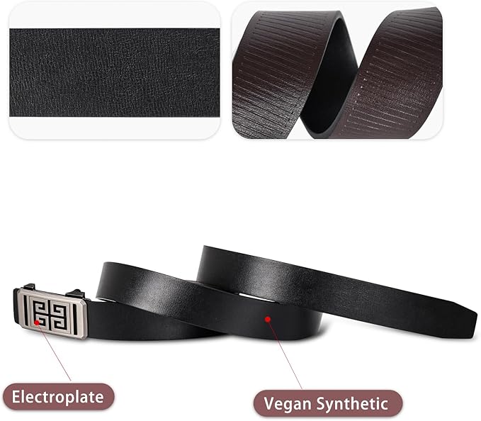 Aurolran Men&Womens Leather Dress Belt Business Automatic Buckle Belt Color-Black Silver Gold