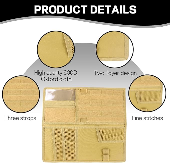 Car Sun Visor Organizer, Tactical Molle Car Visor Organizer Storage Pouch, Multi-Pocket Visor Panel Storage Bag Holder for Documents Cards, Auto Truck Interior Accessories (Khaki)