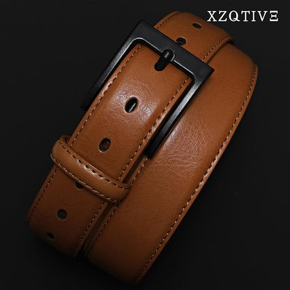 XZQTIVE TSA Belt For Men Metal Free Dress Belts Hypoallergenic Leather Belt With Black Buckle Nickle Free