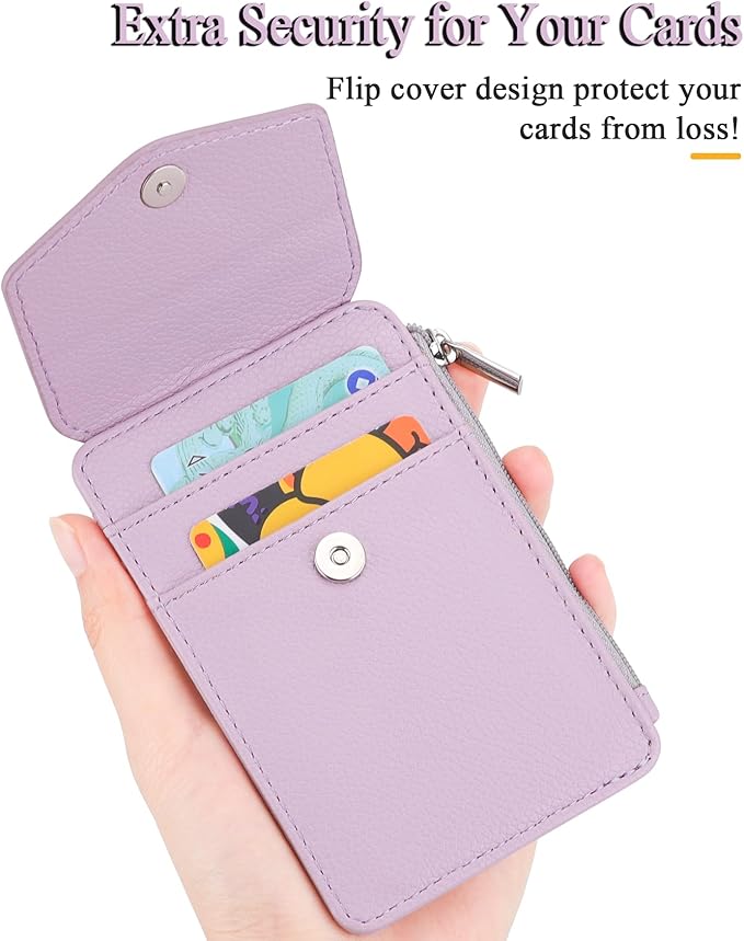 Teskyer Badge Holder with Side Zip Pocket, Multiple Card Slots Leather ID Holder Wallet with Neck Lanyard for Office Staffs, Teachers/Students, Workers, Cruise Cards, Bus/Metro Cards, Lichee Lilac