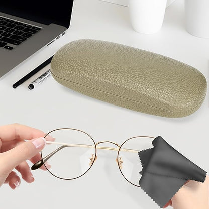 molshine Hard Shell PU Leather Glasses Case,Travel Portable Eyeglass Case for Men Women Girl Travel Study Work