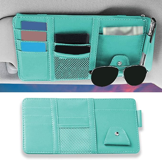 1 Pack Car Sun Visor Organizer, Sunglasses Holder for Car Sun Visor, Auto Interior Accessories Pocket Organizers Can Store for Sunglasses, Documents, Cards, Pen, Drivers License (Blue)