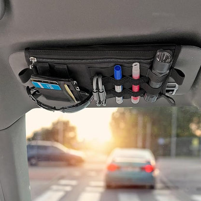 Molle Visor Panel Organizer, Tactical Car Sun Visor Cover Molle Webbing Compatible Elastic Slots Vehicle Visor Storage Holder Pouch for All Vehicle