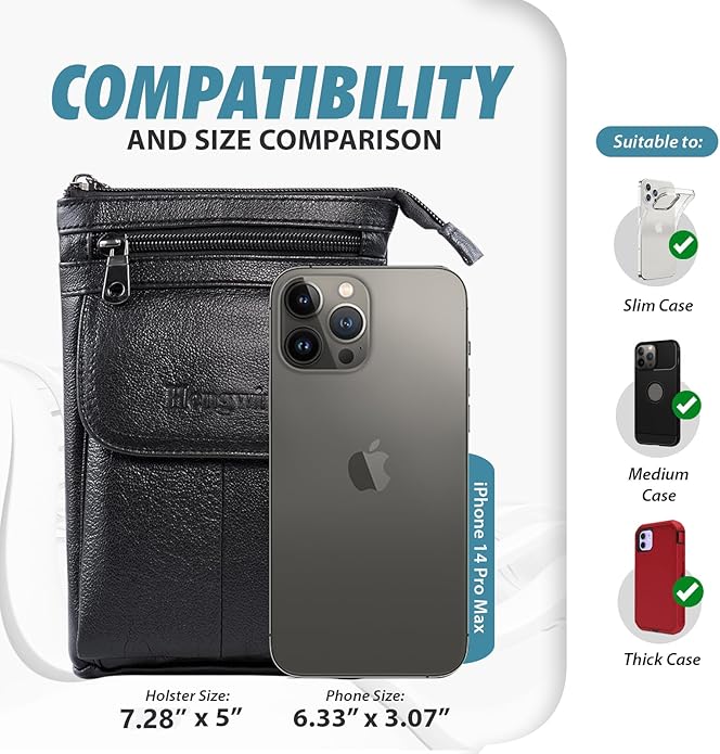 Hengwin Genuine Leather Small Crossbody Purse for Men Women, Travel Passport Wallet Cell Phone Shoulder Holster Belt Pouch Messenger Bag