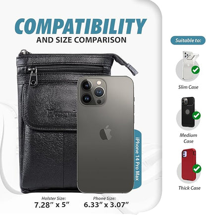 Hengwin Genuine Leather Small Crossbody Purse for Men Women, Travel Passport Wallet Cell Phone Shoulder Holster Belt Pouch Messenger Bag