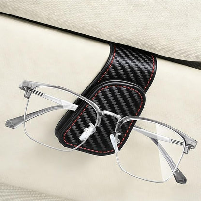 Magnetic Sunglasses Holder for Car Sun Visor, Leather Eyeglasses Clip, Secure Glasses Hanger with Ticket Card Slot