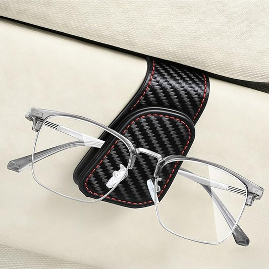 Magnetic Sunglasses Holder for Car Sun Visor, Leather Eyeglasses Clip, Secure Glasses Hanger with Ticket Card Slot