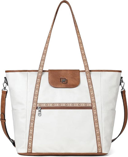 FADEON Large Laptop Tote Bag for Women Designer Leather Laptop Bag Fashion Travel Backpack Purse Shoulder Handbag