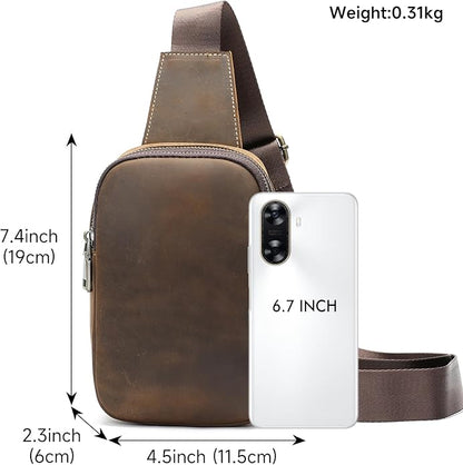 Genuine Leather Sling Bags for Men Crossbody Purse Vintage Small Messenger Shoulder Bag for Phone Side Chest Daypack Bag