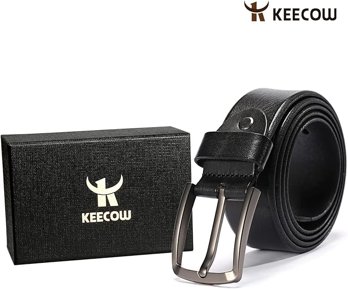 KEECOW Men's 100% Italian Cow Leather Belt Men With Anti-Scratch Buckle,Packed in a Box