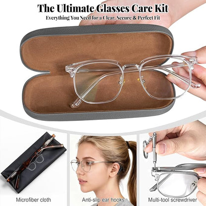 RayLove Glasses Case, 2 Pack Unisex Hard Shell Eyeglass Case PU Leather Hard Eyeglass Case with Eyewear Accessories