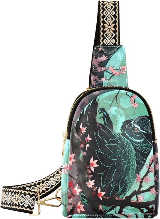 ZAZYXTJ Owl Crossbody Sling Bag for Women Leather Small Chest Bag Adjustable Straps Daypack for Travel Sport Hiking
