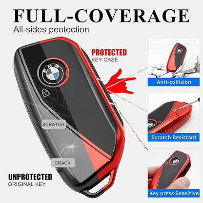 Creativity Advanced soft TPU key Cover Suitable for BMW 2023-2026 New 5 7 Series iX XM IX3 i7 X1 X5 X6 X7 key (Red)