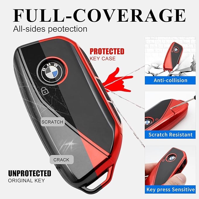 Creativity Advanced soft TPU key Cover Suitable for BMW 2023-2026 New 5 7 Series iX XM IX3 i7 X1 X5 X6 X7 key (Red Combination)