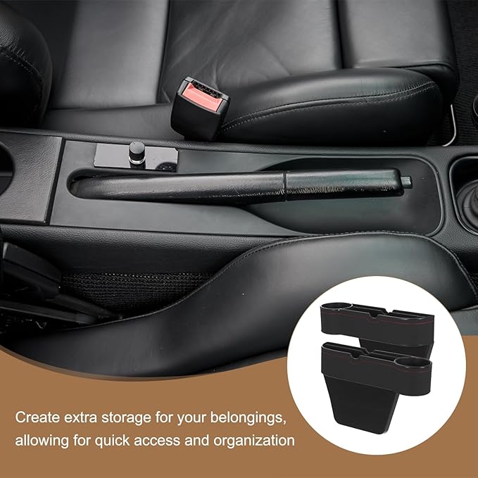 HARFINGTON Car Seat Gap Filler Organizer 10.6 x 7.1 x 2.8 Inch ABS+Leather Universal Car Organizer Storage Box Between Seat and Console(Left) with Cup Holder for Phone Keys, Black