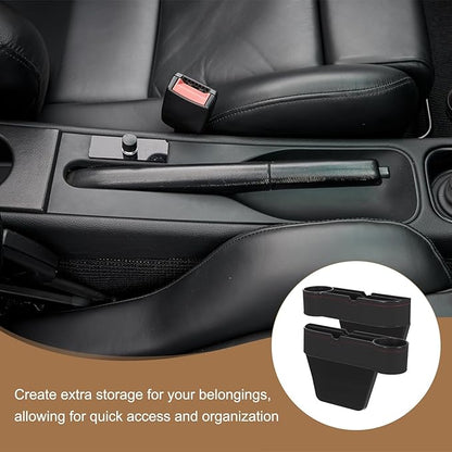 HARFINGTON Car Seat Gap Filler Organizer 10.6 x 7.1 x 2.8 Inch ABS+Leather Universal Car Organizer Storage Box Between Seat and Console(Left) with Cup Holder for Phone Keys, Black