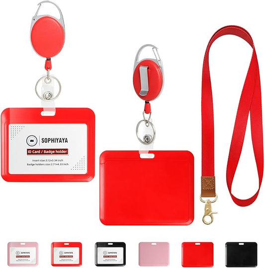SOPHIYAYARetractable ID Badge Holder with Lanyard,Heavy Duty Badge Reel,Detachable Keychain, Cruise Ship Cards Holder,for Nurse Officer Teacher Security Staff Women Men (Red, Horizontal)