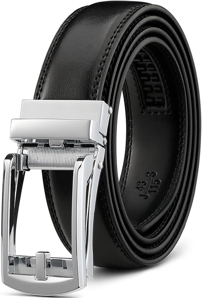 Founders & C Mens Ratchet Belt Leather Click 1 1/4" with Slide Buckle, Casual Dress Belt Adjustable