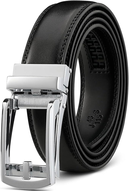 Founders & C Mens Ratchet Belt Leather Click 1 1/4" with Slide Buckle, Casual Dress Belt Adjustable