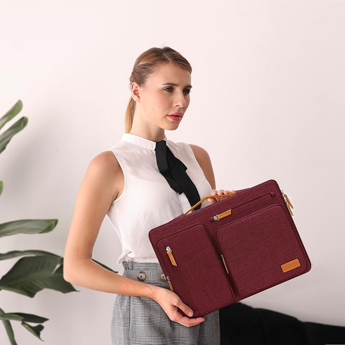 MOSISO 360 Protective Laptop Case 16 inch, 15-15.6 inch Laptop Sleeve Compatible with MacBook Pro 16, HP Acer Dell Lenovo ASUS, Side Open Carrying Case with 4 Zipper Pockets&Handle, Wine Red