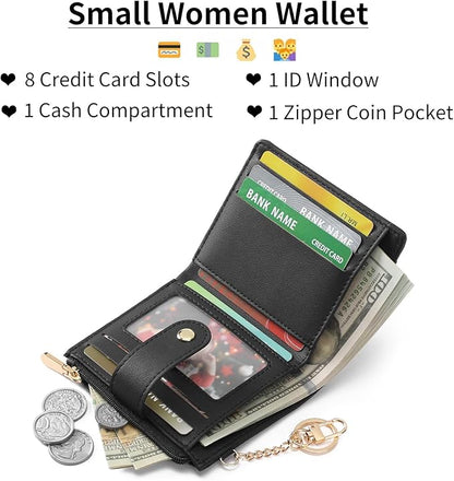 GAEKEAO Slim Wallet for Women, RFID Blocking Credit Card Holder Bifold Wallet with Zipper Coin Pocket, ID Window