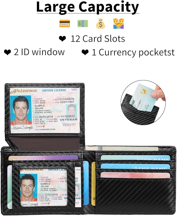Leather Wallet for Men RFID Blocking Bifold Minimalist Pocket Men Wallet With 2 ID Window