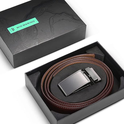 Marino Avenue Ratchet Belt for Men. Adjustable Leather Dress Belt with 38 Easy to Click Into Place Ratchet Closures.