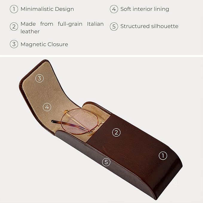 Time Resistance Leather Glasses Case - Hard Shell Leather Glasses Case - Made in Italy