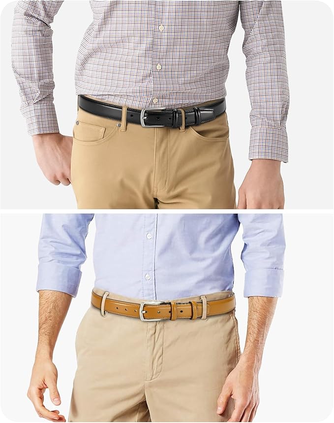 CHAOREN Leather Dress Belt Men 2 Pack - 1 3/8" Mens Belts for Work Business Casual Jeans