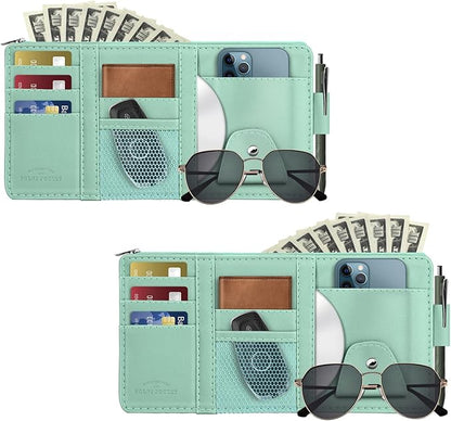 Car Sun Visor Organizer, Leather Pocket Organizer Sunglass Holder for Car Interior Accessories with Multi-Pocket Net Zipper