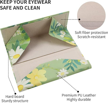 Foldable Glasses Case, Magnetic PU Leahter Sunglasses Case, Cute Hard Shell Folding Eyeglass Cases for Women Kids