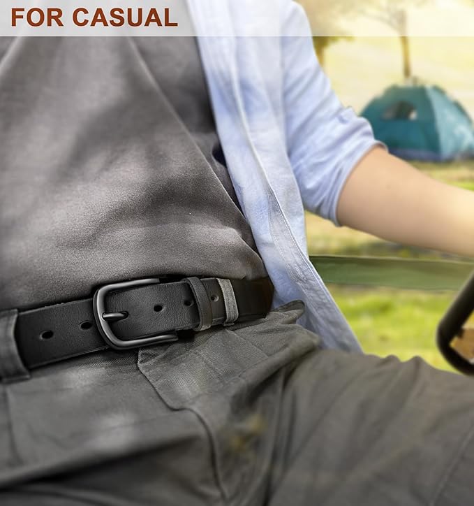BULLIANT Men Belt 2Pack-Leather Belt 7Holes Comfortable For Men's Dress Casual Jeans 1 3/8"