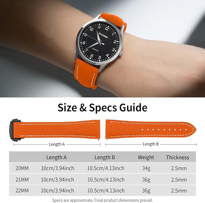 ULLCHRO Watch Strap Watch Band 20mm 22mm Man Waterproof Quick Release Bands Sport Replacement Strap Soft FKM Rubber Watchband