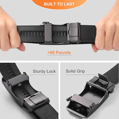 GAEKEAO Ratchet Belts for Men Dress Casual 1 3/12" Adjustable Genuine Leather Slide Buckle Designer Belt with Box Trim to Fit