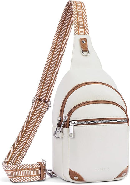 Anti Theft Crossbody Bags for Women Travel Chest Sling Bag Leather RFID Purse Fanny Pack Beige